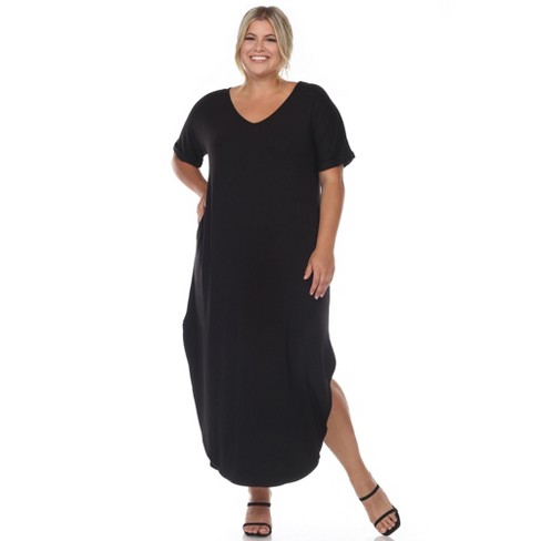 24seven Comfort Apparel Womens Cap Sleeve V Neck Maxi Dress-black-1x :  Target