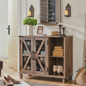Farmhouse Shoe Cabinet with 2 Mesh Door & Adjustable Shelves, Freestanding Shoe Racks for 14 Shoes,  Rustic Shoe Organizers for Entryway, Light Brown - 1 of 4