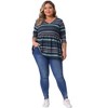 Women's Plus Size Vintage Striped V Neck Long Sleeve Elastic Waist Boho Casual Babydoll Blouse - Agnes Orinda - 3 of 4