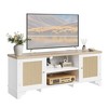 Rattan TV Stand Fits TVs Up to 70 Inches, Farmhouse Entertainment Center with 2 Cabinets and Open Shelves, Wooden Media Console Table for Living Room - 3 of 4
