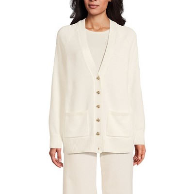 Lands' End Women's Drifter Varsity Vneck Relaxed Cardigan Sweater