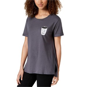 Carbon Copy Womens Cuff Sleeve Graphic T-Shirt, Grey, X-Large - 1 of 1