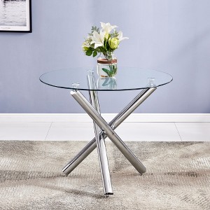 KTMBDW Round Glass Dining Table Transparent Glass Table Leg Cross Design for Kitchen Dining Room - 1 of 4