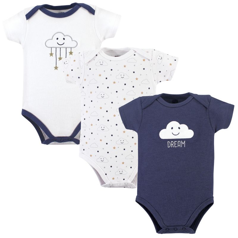 Hudson Baby Infant Boy Cotton Bodysuits 3pk, Navy Clouds, 1 of 3