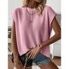 Womens Summer Cap Sleeve Tops Trendy Casual Crew Neck Knit Lightweight Sweater Pullover Top - 3 of 4