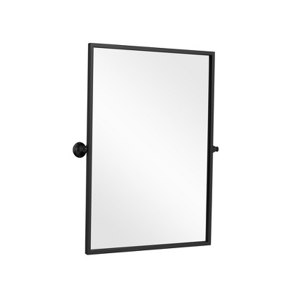Aghana Digitals 36x24 Inch Rotating Rectangle Mirror, Black Metal Frame Wall-Mounted Vanity Mirror