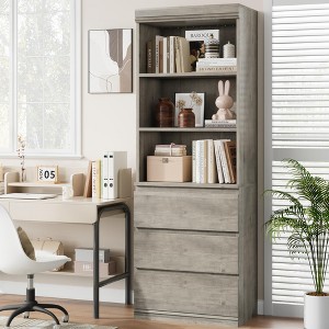 Bookcase with Drawers 70.27 Inches Tall Bookshelf Farmhouse Bookcases Wooden Deep Bookshelves Storage Cabinet Organizer - 1 of 4