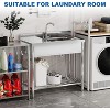 21"x20"x37" free-standing stainless steel sink with 360° rotating faucet, hot/cold water supply, and storage rack for kitchens and outdoor use. - 2 of 4