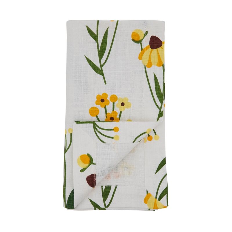 Saro Lifestyle Daisy Floral Design Cotton Table Napkins (Set of 4), 20", Yellow, 2 of 5