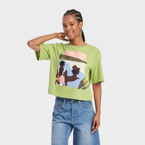 Black History Month Adult Short Sleeve Cropped T-Shirt - Green - image 1 of 4