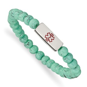 Chisel Stainless Steel with Red Enamel Medical ID 6.5mm Turquoise Glass Beaded Stretch Bracelet - 1 of 4