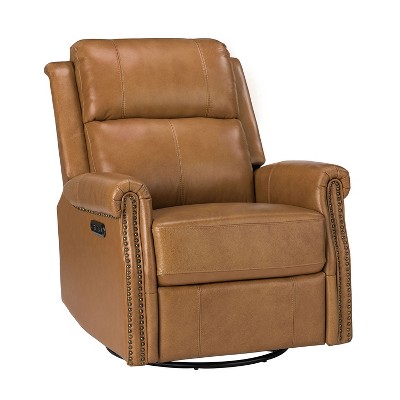 Kaietan Genuine Leather Power Rocking Recliner with Rolled Arms for Living Room and Office| ARTFUL LIVING DESIGN