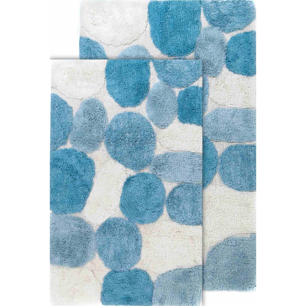 Photos - Bath Mat 2pc Pebbles Bath Rug Set Aqua - Chesapeake Merchandising: Cotton Tufted, Machine Washable, Latex Backing