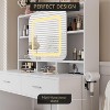 Vanity Desk with Sliding Mirror, Charging Station, 2 Drawers, Cushioned Stool, 3 Adjustable Light Modes, Perfect for Bedroom or Makeup Studio - 4 of 4
