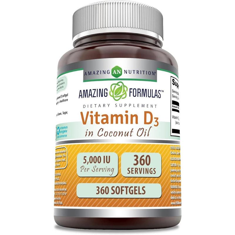 Amazing Formulas Vitamin D3 with Organic Coconut Oil 5000 IU 360 Softgels, 1 of 2
