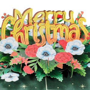 Paper Love 3D Pop Up Christmas Card, Floral Merry Christmas Card, 5" x 7" Cover - Includes Envelope and Removable Note Tag - 1 of 4