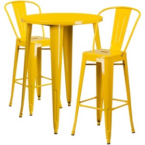 Flash Furniture Commercial Grade 30" Round Metal Indoor-Outdoor Bar Table Set with 2 Cafe Stools - 1 of 4