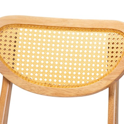 Mid-Century Oak Brown Wood and Rattan 5-Piece Dining Set