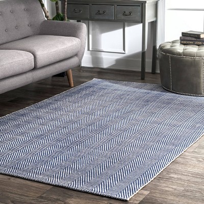 Navy Tufted Handmade Wool Rectangular Rug - 5' x 8'