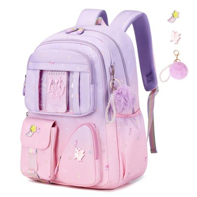 Dopamine Color School Backpacks for Girls Ages 6-14 Girls Backpack Kids bookbag Elementary Middle School bag - Purple Pink Gradient