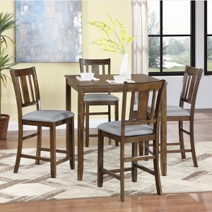 Gulches 5-Piece Counter Height Dining Set for 4 - 34.5" Walnut Square Wood Table + 4 Upholstered Chairs, Space-Saving Waterproof Design - 1 of 4