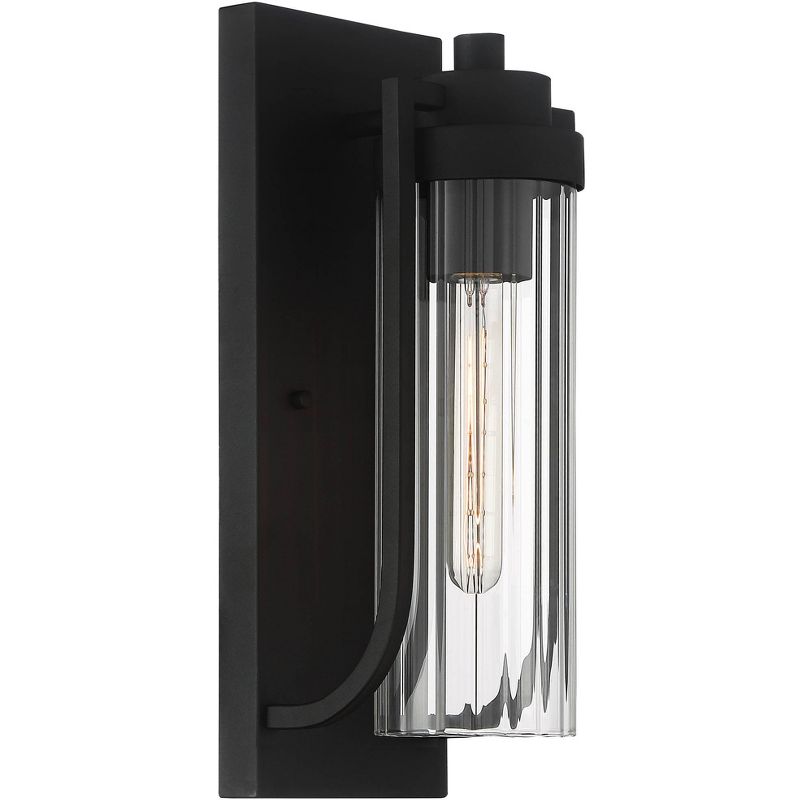 Possini Euro Design Bogata Modern Outdoor Wall Light Fixture Textured Black 15 1/2" Clear Ribbed Glass for Post Exterior Barn Deck House Porch Yard, 5 of 9