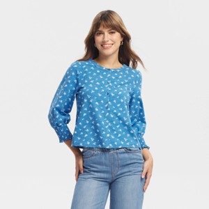 Women's Puff 3/4 Sleeve Button-Front Knit Top - Universal Thread