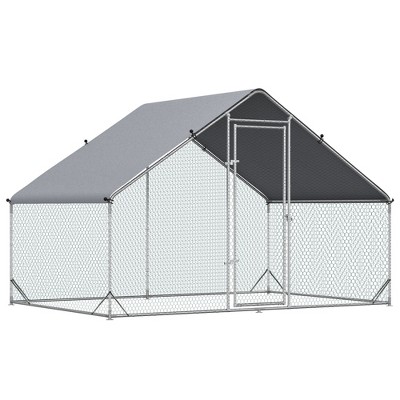 PawHut Large Metal Chicken Coop, Walk-in Poultry Cage Galvanized Hen Playpen House with Cover and Lockable Door for Outdoor