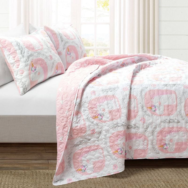 Kids' Inspirational Unicorn Reversible Quilt Set Pink - Lush Décor, 3 of 9