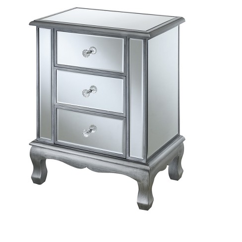 Gold Coast Vineyard 3 Drawer Mirrored End Table Antiqued Silver/mirror ...