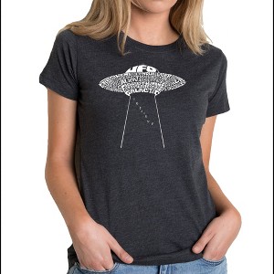 LA Pop Art Women's Premium Blend Word Art T-shirt - Flying Saucer UFO - 1 of 4
