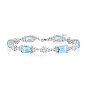 Simona Sterling Silver, Blue Topaz & White Topaz Tennis Bracelet (8.98cttw) - Blue - 6.5+1 Inch - 1 of 2