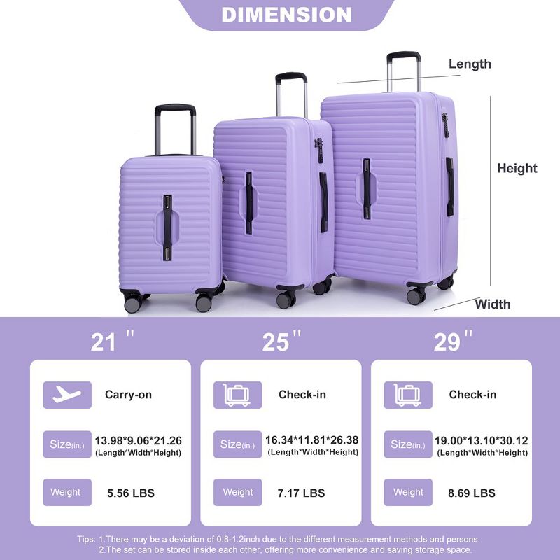 3 Piece Luggage Sets With TSA Lock, Lightweight Suitcase With 2 Hooks And 360 Degree Double Spinner Wheels (20in/24in/28in), 3 of 6