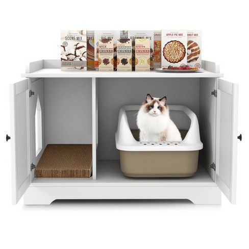 Tangkula Cat Litter Box Enclosure W Scratching Pad Adjustable Divider End Table Cabinet Target