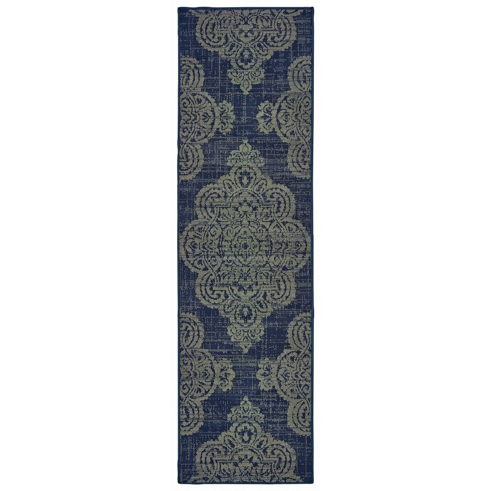 Photos - Area Rug 2'3"x7'6" Madeline Overscale Medallion Patio Rug Navy/Gray