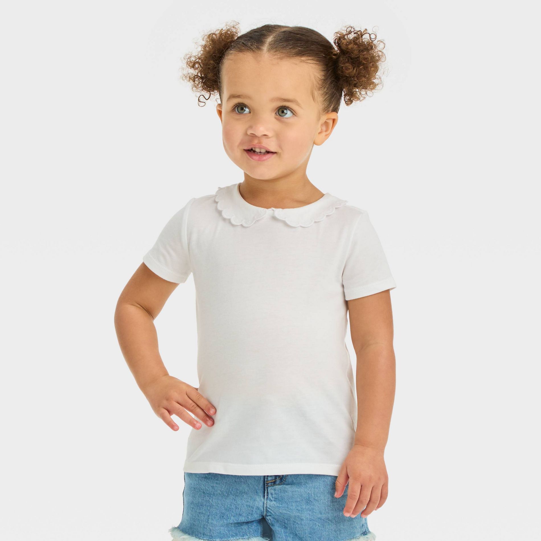 OshKosh B'gosh Toddler Girls' Peter Pan Short Sleeve Top - White 18M: Cotton-Polyester Blend, Back Button