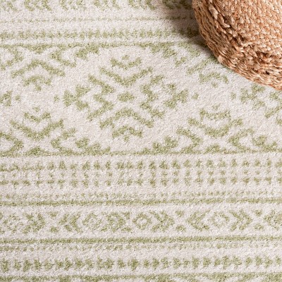 Ivory and Sage Hand-knotted Synthetic Boho Area Rug