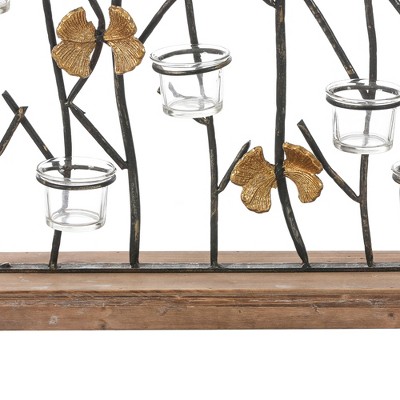 Black Metal Branches Tabletop Candelabra with Gold Butterflies