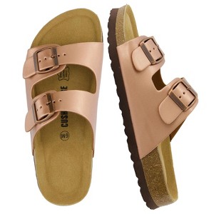 CUSHIONAIRE Lane Cork Footbed Sandals for Women –Comfortable Double Buckle Slip-On with Genuine Suede Footbed & Arch Support Slides for Women Footwear - 1 of 4