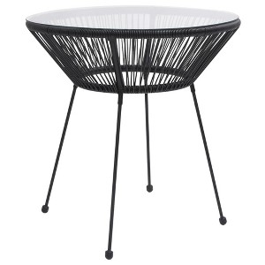 vidaXL Patio Dining Table Black Ø27.6"x29.1" Rattan and Glass - 1 of 4