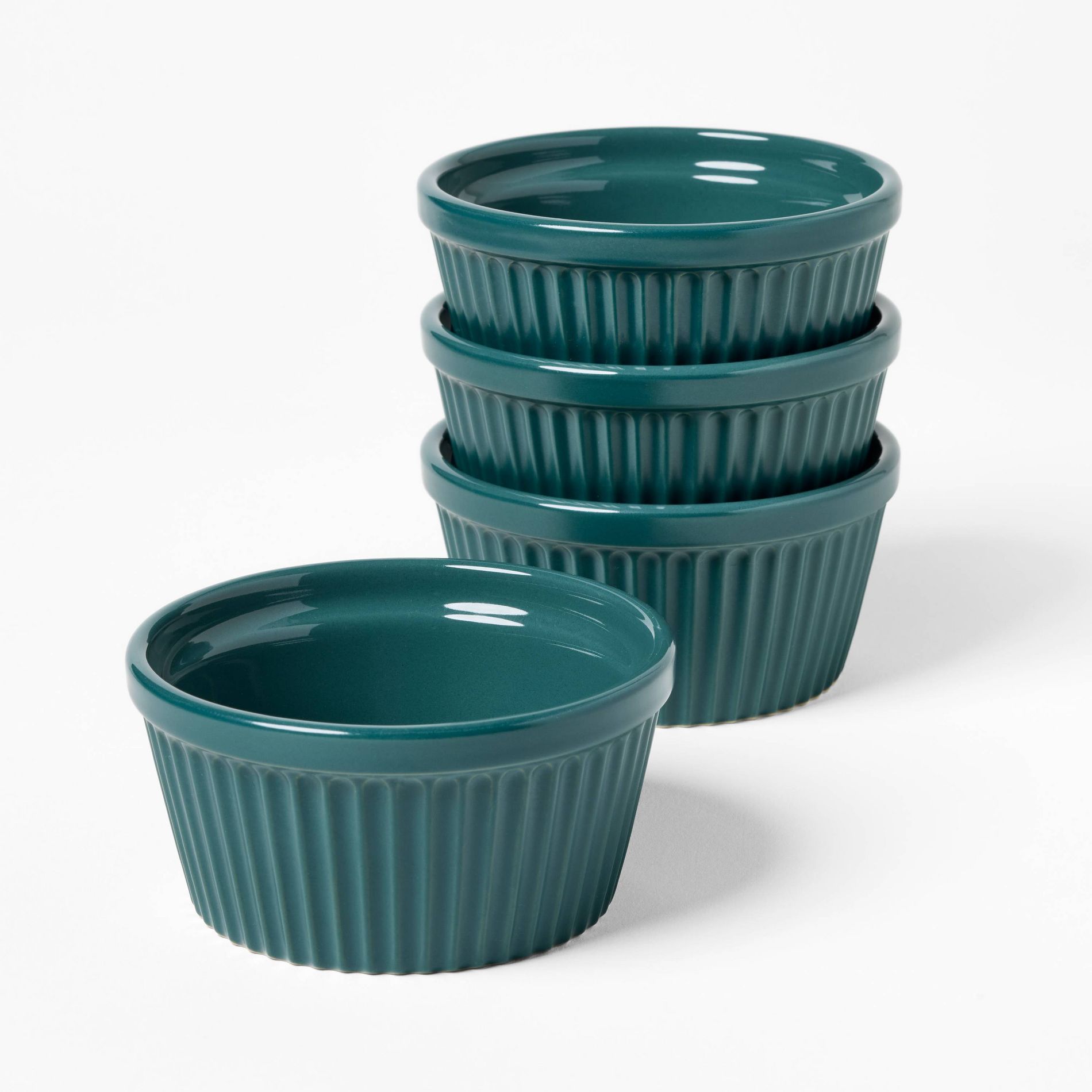 4pc Stoneware Ramekin Set Dark Green - Figmint™