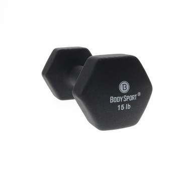 BodySport Neoprene Dumbbell Weight, Strength Training Equipment for Home Gym, 15 lb., Black