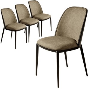 LeisureMod Tule Modern Dining Chair Set of 4 with PU Leather, Velvet, or Suede Seat and Black Steel Frame – Kitchen, Dining Room, Home, Cafe, Seating - 1 of 4