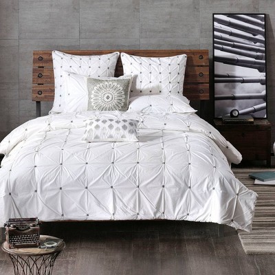 Sofia 20" Modern Medallion Embroidered Grey and Off-White Square Pillow