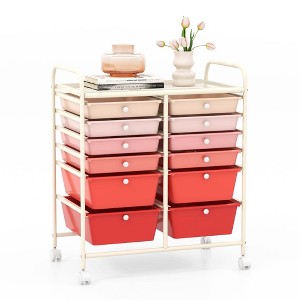 Costway 12 Drawers Rolling Cart Storage Mutlicolor Scrapbook Paper Studio Organizer Bins - 1 of 4