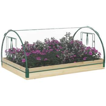 Outsunny 4' x 3' x 2' Raised Garden Bed with Greenhouse, Wooden Planter Box with PVC Plant Cover, Roll Up Windows for Vegetables, Flowers, Natural