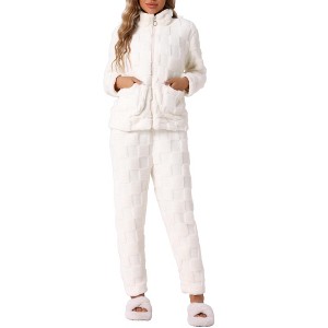 cheibear Women's Flannel Long Sleeve Soft Winter Warm Rabbit Pattern Pajama Sets with Pockets - 1 of 4