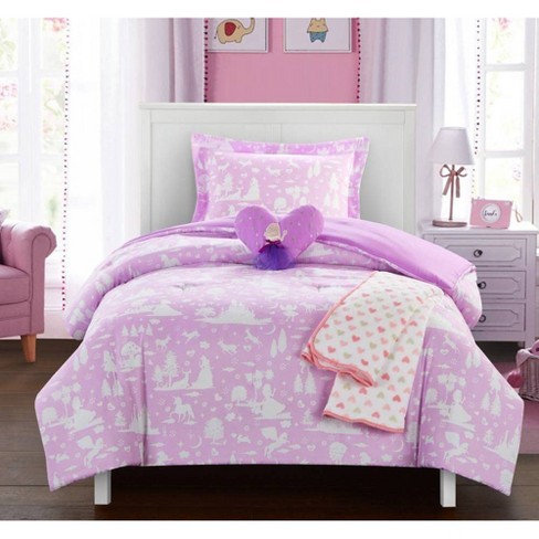 4pc Twin Comforter Set Lavender Chic, Pink Lavender Bedding Twin