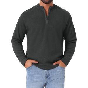INSPIRE CHIC Men's Long Sleeve Quarter Zip Mock Neck Knitted Polo Sweater - 1 of 4