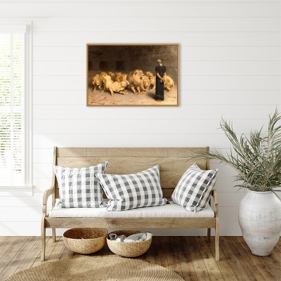 Daniel in the Lions Den Earth Tones Canvas Print with Maple Frame